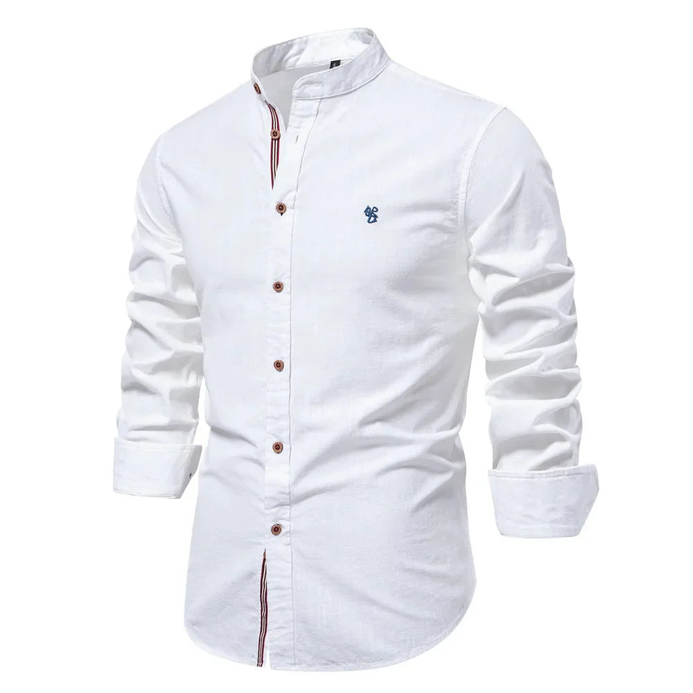 Men's Shirt with Stand-Up Collar Long Sleeve Button Closure | Ideal for All Seasons