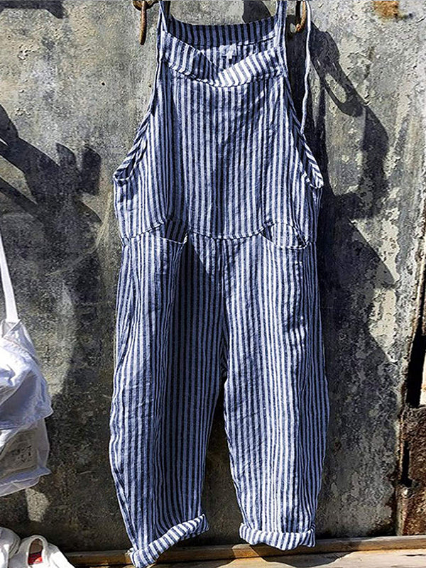 Women's Vintage Sleeveless Striped Baggy Jumpsuit  | Ideal for Summer