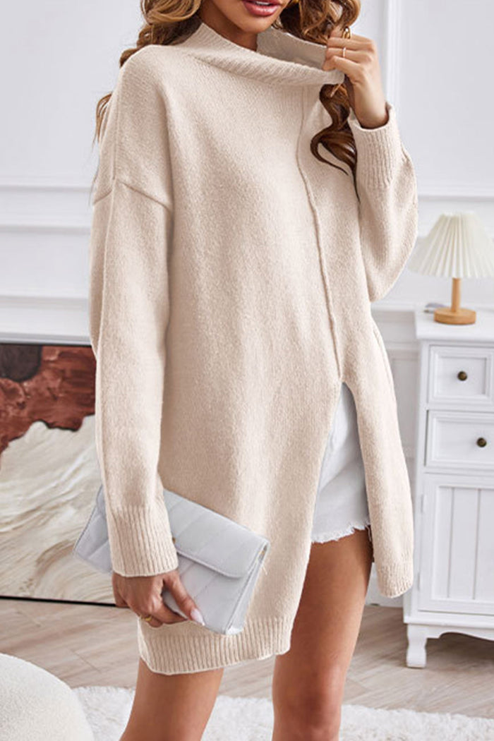 Women's Cozy Cashmere Turtleneck Jumper with Middle Slit | Ideal for Winter