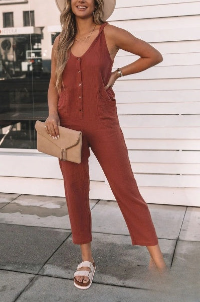 Women's Chic Sleeveless Jumpsuit with Pockets | Ideal for Summer