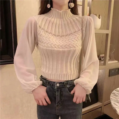 Women's Modern Sweater Vest with Transparent Sleeves Turtleneck Jumper | Ideal for winter