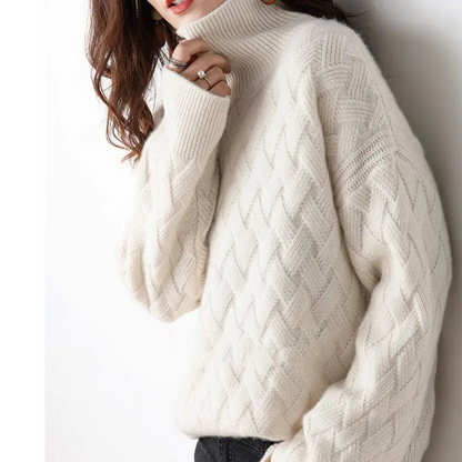 Women's Trendy Thick Knitted Turtleneck Jumper with Zigzag Pattern | Ideal for Winter