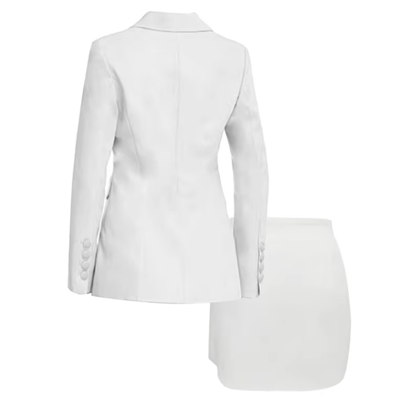 Women's Elegant White Buttoned Blazer with Skirt | Perfect for Casual Days