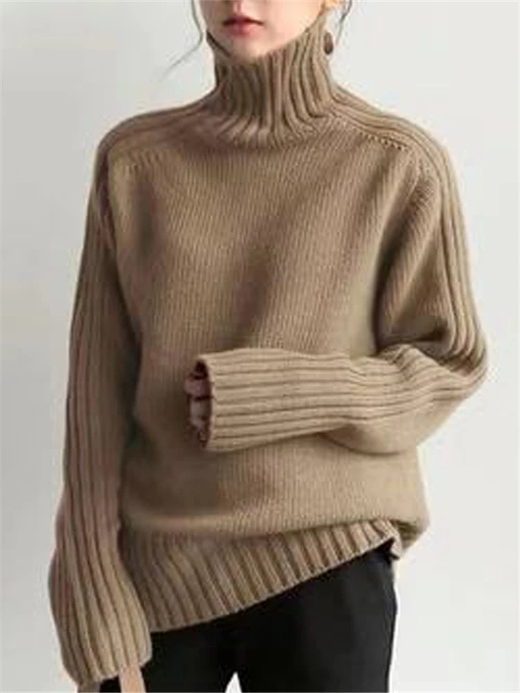 Women's Luxurious Oversized Ribbed Design Turtleneck Jumper | Ideal for Winter