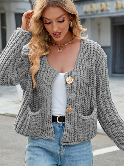 Women's Cozy Knitted Cardigan with Pockets and Buttons | Ideal for Winter