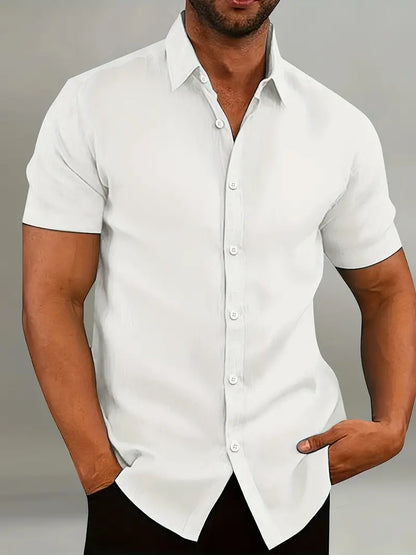 Men's Casual Lightweight Button-Down Shirt with Short Sleeves
