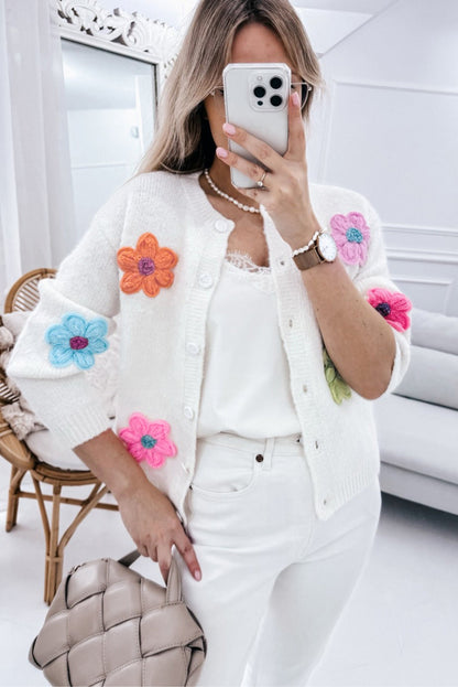 Women's Stylish Floral Embroidery Knitted Cardigan with Buttons | Ideal for Winter