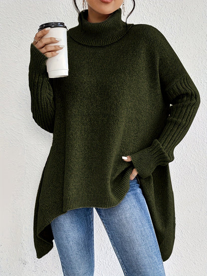 Women's Trendy Asymmetric Hem Turtleneck Jumper | Ideal for Winter