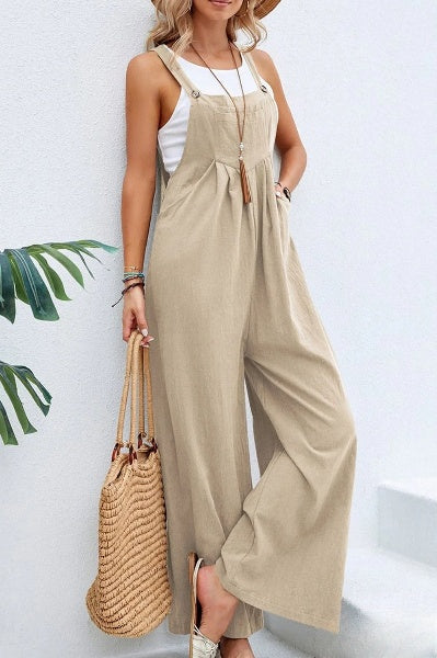 Women's Loose Square Neck Linen Jumpsuit with Adjustable Strap | Ideal for Summer