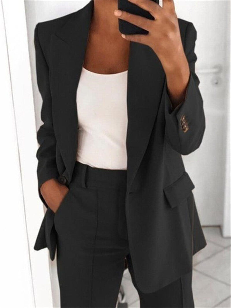 Women's Elegant Slim-Fit Style Blazer and Wide-Leg Pants Set | Ideal for All Seasons