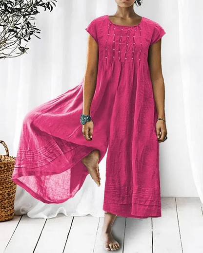 Women's Elegant Wide-Leg Pink Short Sleeve Jumpsuit |