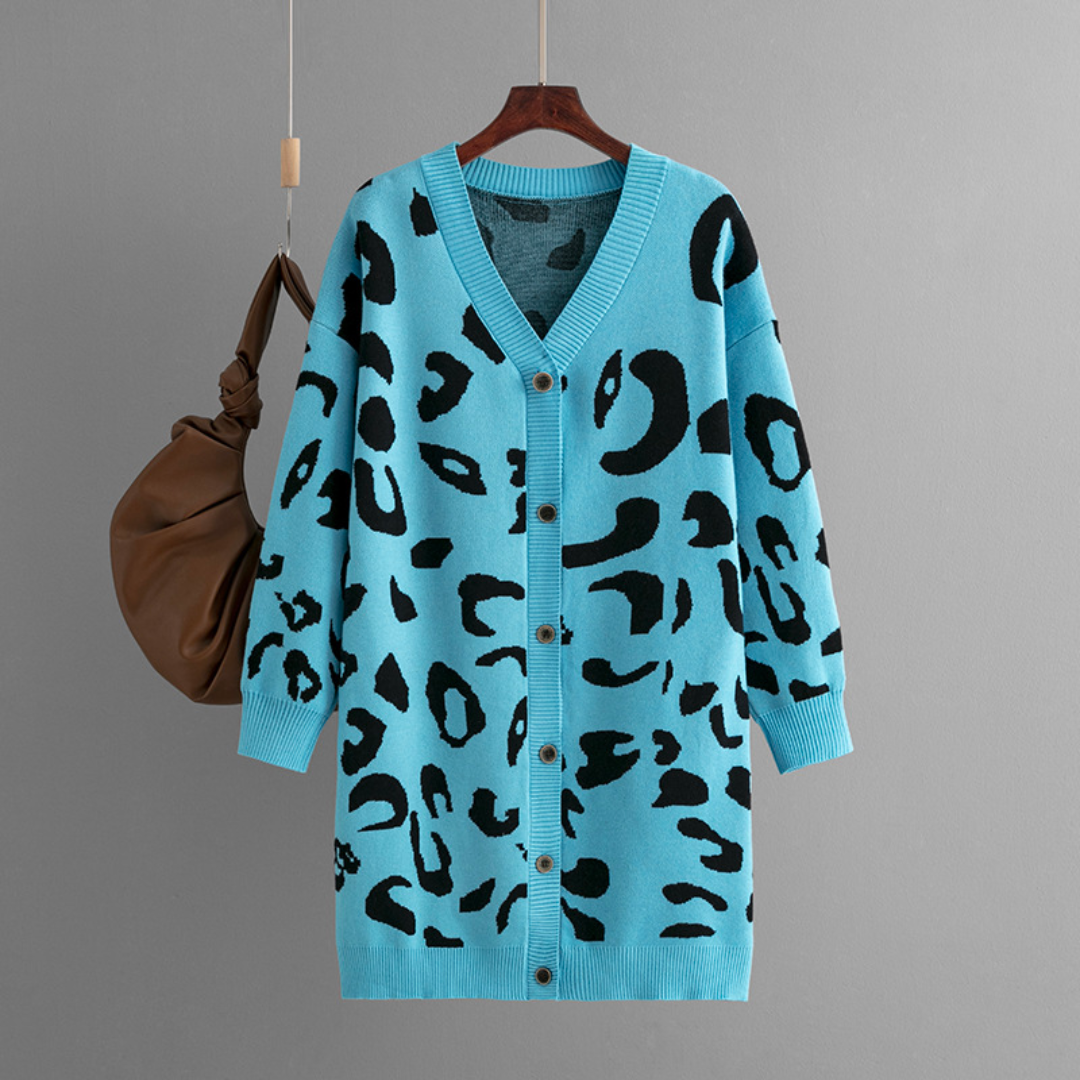Women's Comfortable Leopard Print Knit Cashmere Cardigan with Buttons |  Ideal for Winter