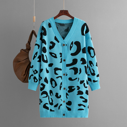 Women's Comfortable Leopard Print Knit Cashmere Cardigan with Buttons |  Ideal for Winter