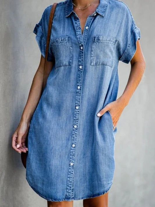 Women's Summer Denim Mini Dress with Long Sleeves | Perfect for Casual Days