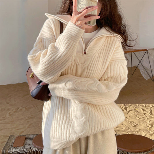 Women's Chic White Turtleneck Jumper with Zip | Ideal for Autumn/Winter