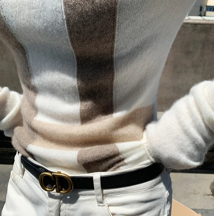 Women's Elegant Slim Fit Checked Knitted Turtleneck Jumper | Ideal for Winter