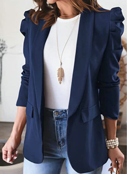 Women's Elegant Solid Colour Slim Blazer with Button and Pockets | Perfect for Casual Days