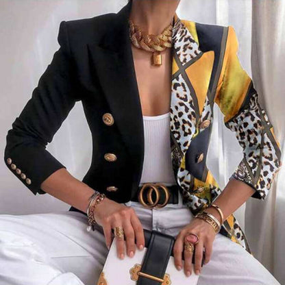 Women's Asymmetrical Blazer with Ornate Gold and Chain Print | Perfect for Casual Days