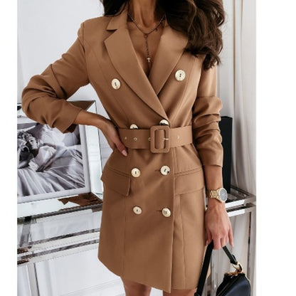 Trench Coat With Solid Color And Belted Design Stylish Double Button For Women | Perfect for Everyday Wear