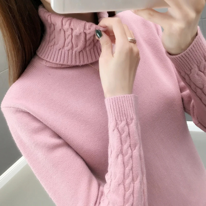 Women's Vintage Turtleneck Jumper with Cable Knit Sleeves | Ideal for Winter