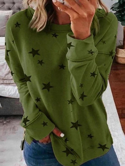 Women's Warm Star Print Round Neck Jumper | Ideal for Winter