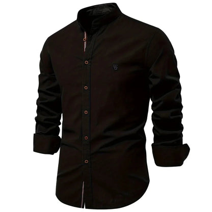 Men's Shirt with Stand-Up Collar Long Sleeve Button Closure | Ideal for All Seasons