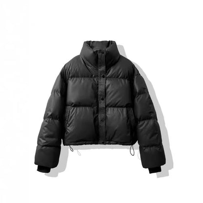 Warm Winter Jacket With Puffer Short Vegan Leather Elegant For Women | Ideal for Winter