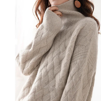 Women's Trendy Thick Knitted Turtleneck Jumper with Zigzag Pattern | Ideal for Winter