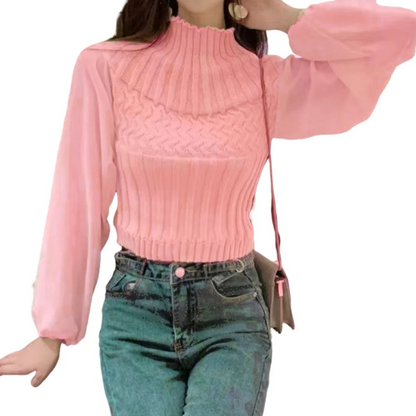 Women's Modern Sweater Vest with Transparent Sleeves Turtleneck Jumper | Ideal for winter