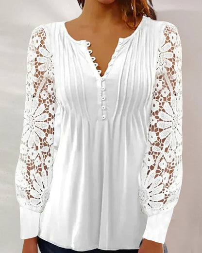 Women's Elegant Fabric Top with Long Sleeves and Lace Detail