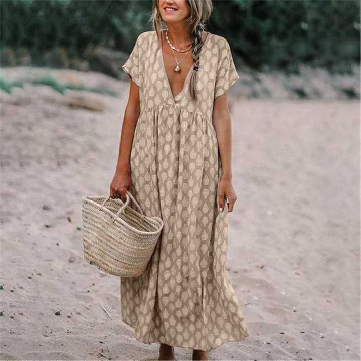 Women's Bohemian Dress with V-Neck