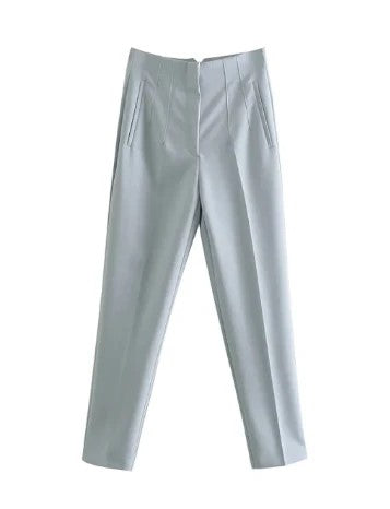 Women's Elegant High-Waisted Suit Trousers with Pockets | For Everyday Wear