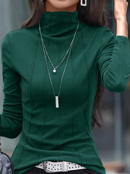 Women's Stylish Solid Colour Turtleneck Slim Fit T-Shirt Jumper | Ideal for Winter