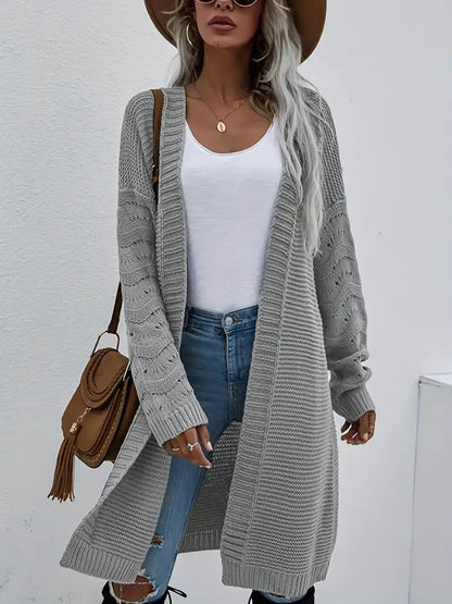 Women's Chic Mid-Length Patterned Knit Cardigan | Ideal for Winter