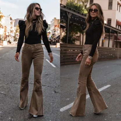 Women's Vintage Velvet High Waisted Flared Pants | Ideal for All Seasons