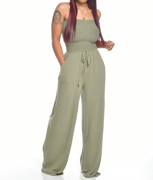 Women's Smock Strapless Jumpsuit with Drawstring | Ideal for summer