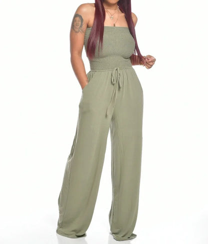 Women's Smock Strapless Jumpsuit with Drawstring | Ideal for summer