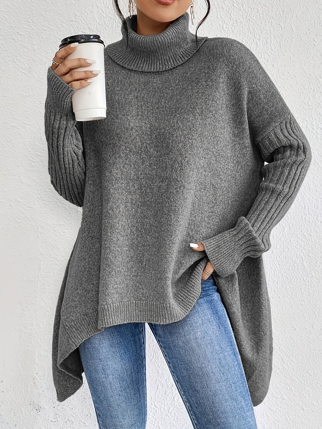 Women's Trendy Asymmetric Hem Turtleneck Jumper | Ideal for Winter