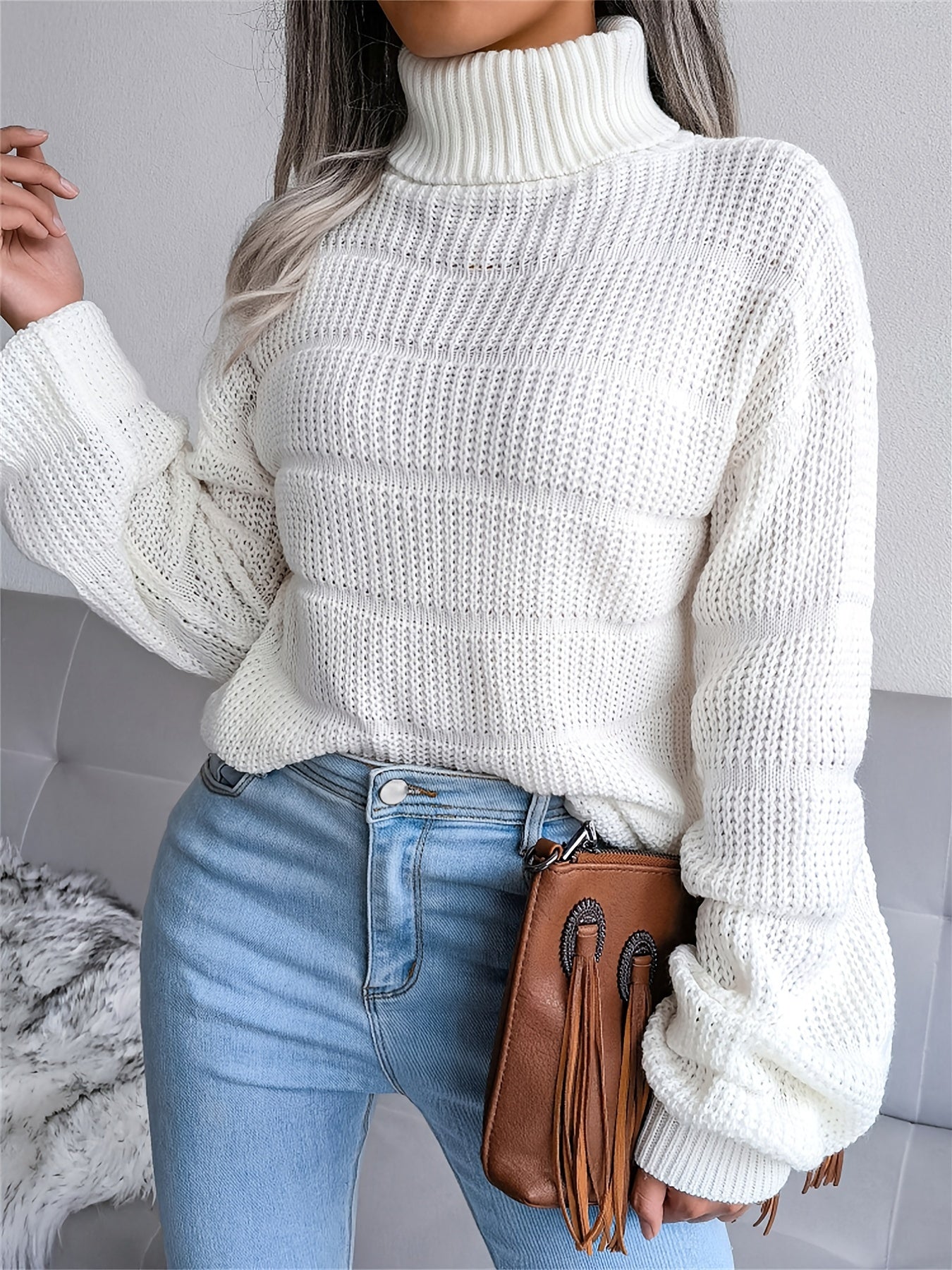 Women's Comfortable Stretchy Long Sleeve Turtleneck Jumper | Ideal for winter