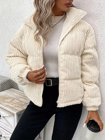 Warm Winter Jacket With Puffer Short Elegant Beige For Women | Ideal for Winter