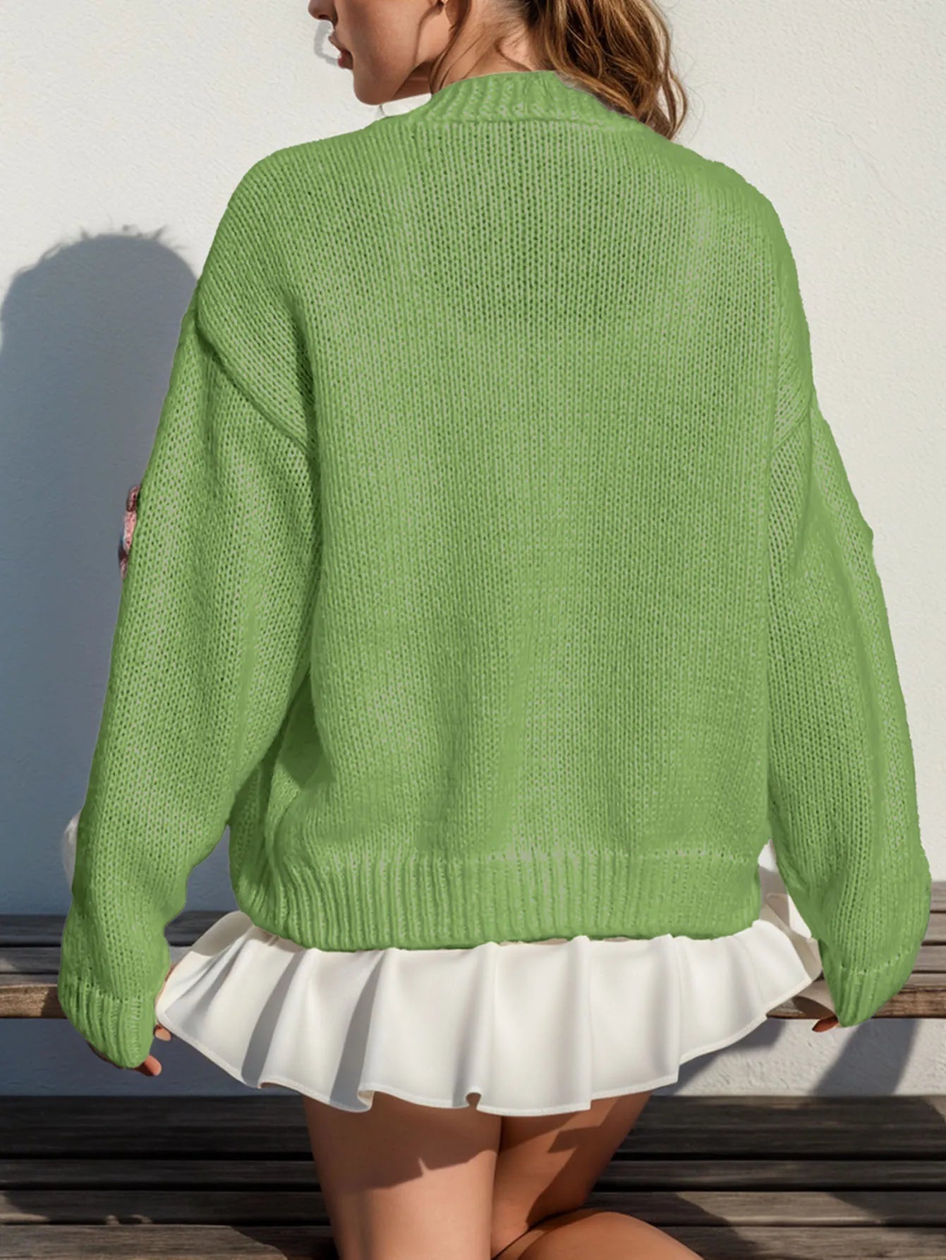 Women's Loose Fit Knitted Cardigan with Floral Embroidered  | Ideal for WInter