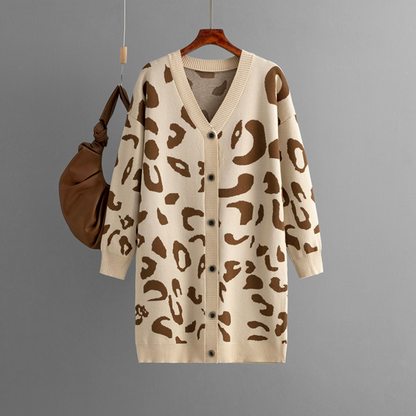 Women's Comfortable Leopard Print Knit Cashmere Cardigan with Buttons |  Ideal for Winter