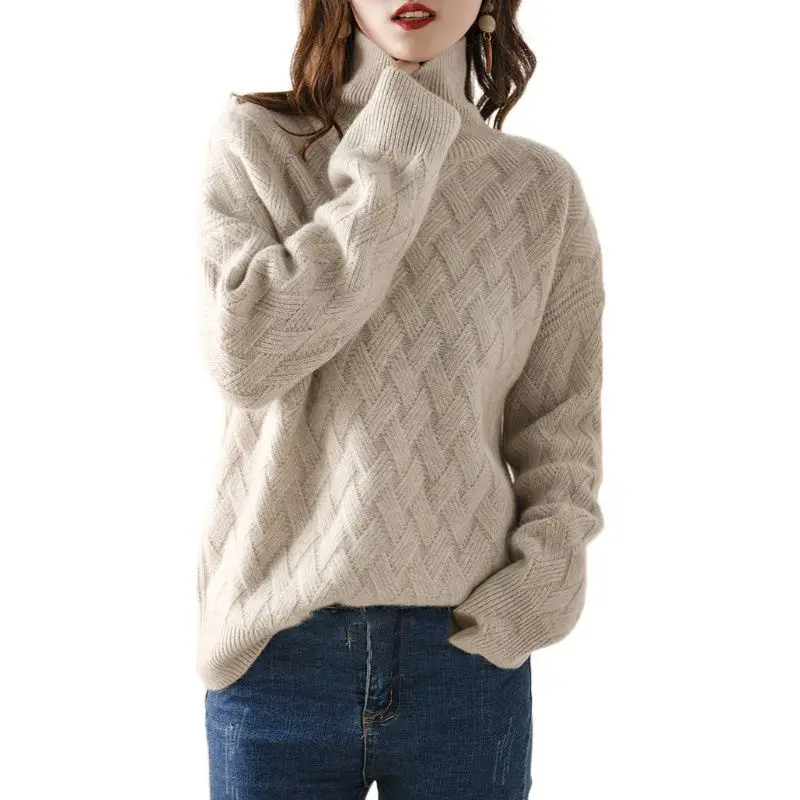 Women's Trendy Thick Knitted Turtleneck Jumper with Zigzag Pattern | Ideal for Winter