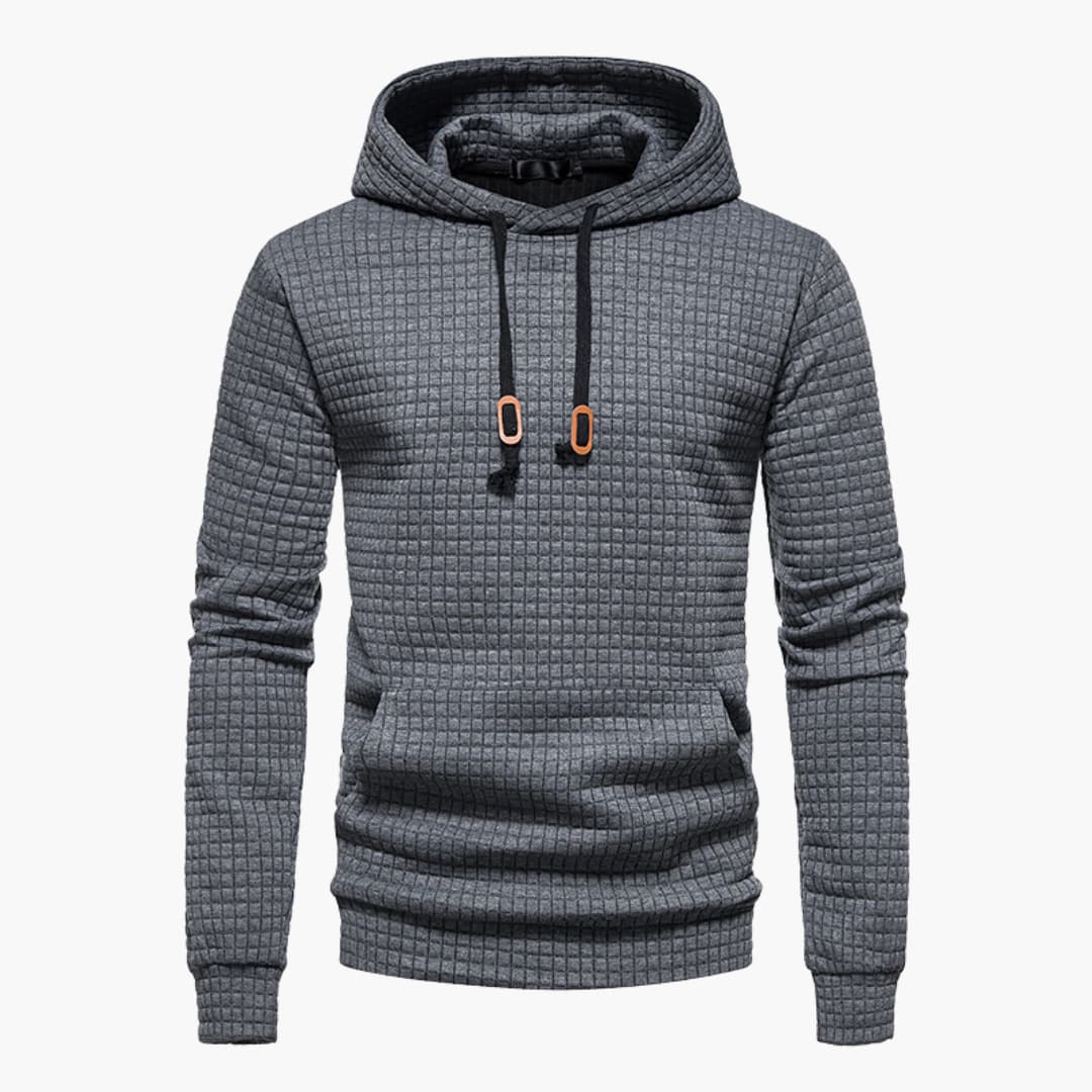 Men's Solid Colour Hoodie with Patterned Geometric Design | Ideal for Winter