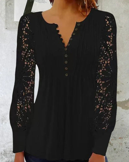 Women's Elegant Fabric Top with Long Sleeves and Lace Detail