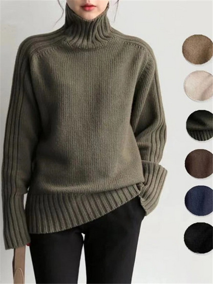 Women's Luxurious Oversized Ribbed Design Turtleneck Jumper | Ideal for Winter