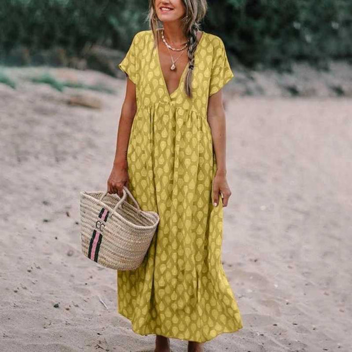 Women's Bohemian Dress with V-Neck