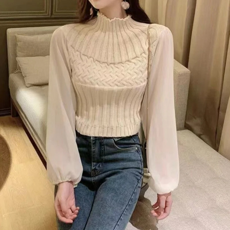 Women's Modern Sweater Vest with Transparent Sleeves Turtleneck Jumper | Ideal for winter
