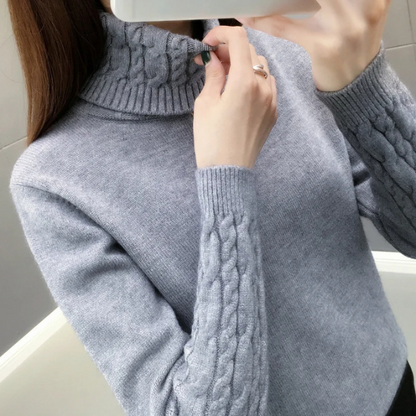 Women's Vintage Turtleneck Jumper with Cable Knit Sleeves | Ideal for Winter