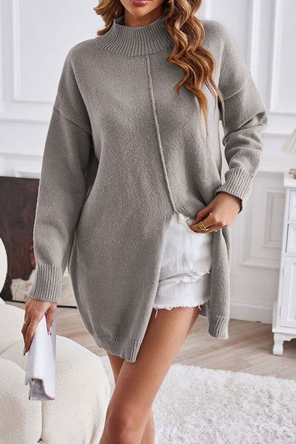 Women's Cozy Cashmere Turtleneck Jumper with Middle Slit | Ideal for Winter